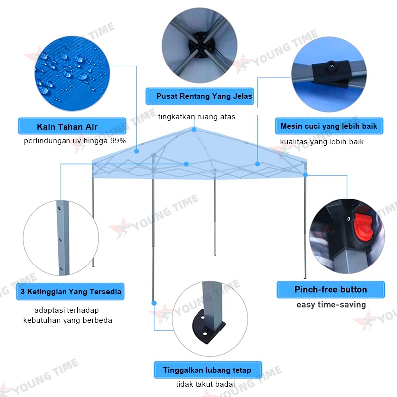 Y&amp;T【Ready】 Tenda Lipat 3x3 Alat Olahraga Tenda Bazar 600D Outdoor Tenda Gazebo Tenda Jualan Pameran Dagang Biru dan Merah