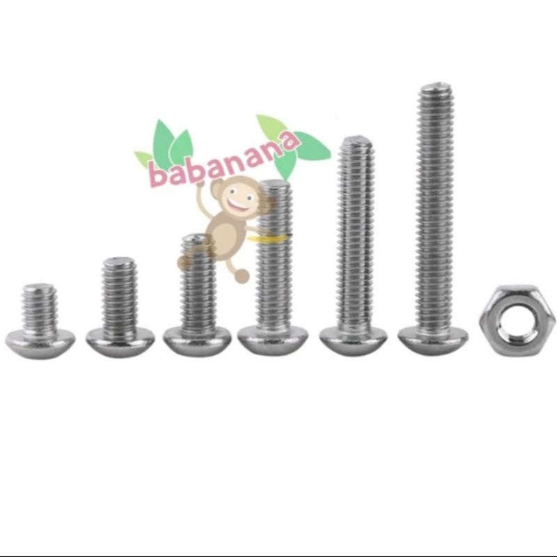 230pcs M3 button head hex stainless steel screw nut set baut mur