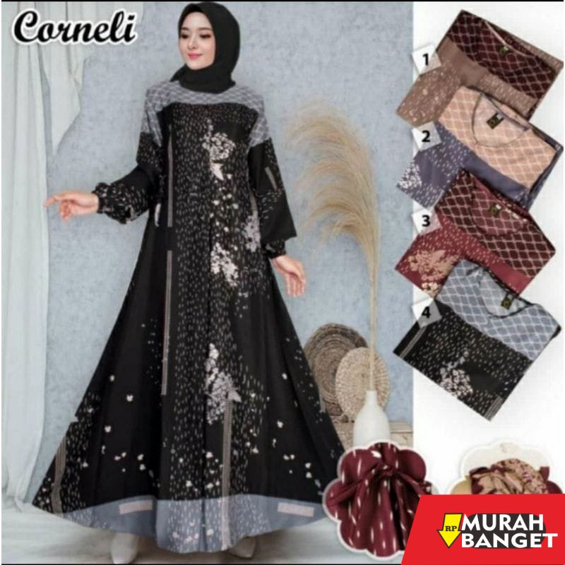model gamis kombinasi polos terbaru 2022 New Model Gamis Maxmara Lux Premium Motif Printing Original