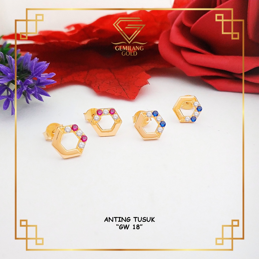 ANTING EMAS TUSUK KADAR 300 (6K) & 375 (8K) MODEL GIWANG ANTING GIWANG EMAS BULAT SIMPLE & MEWAH GIW