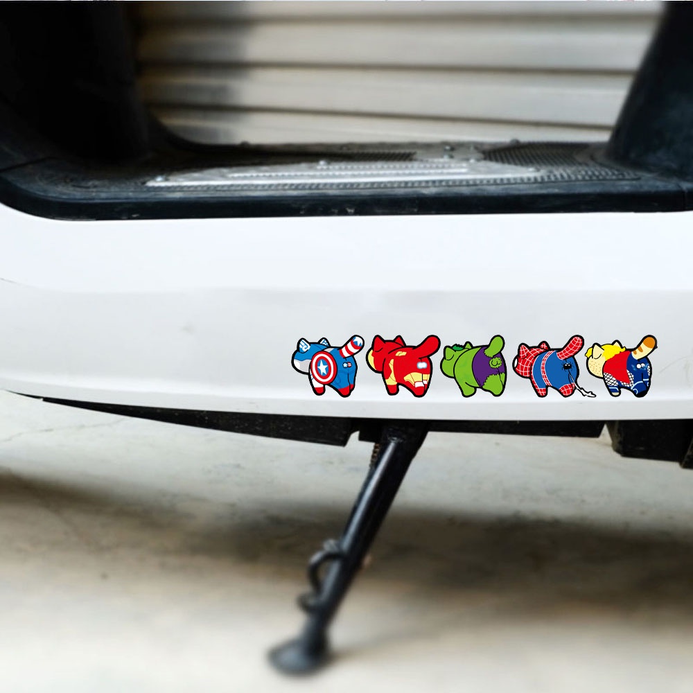 Marvel Avengers Spoof Cat Butt Reflective Motorcycle Sticker Waterproof Iron Man Spider Man American Captain Thor Car Stiker Dekoratif Lucu
