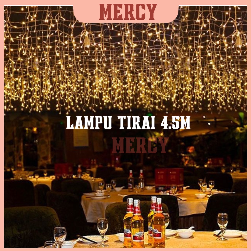 Lampu Tirai Warna Warm White 4.5M / Tumblr Dekorasi Wedding Lampu Hias Kamar Lampu Natal Tumbler Tirai Lampu Backdrop Lamaran ADA SAMBUNGAN CEWE COWO
