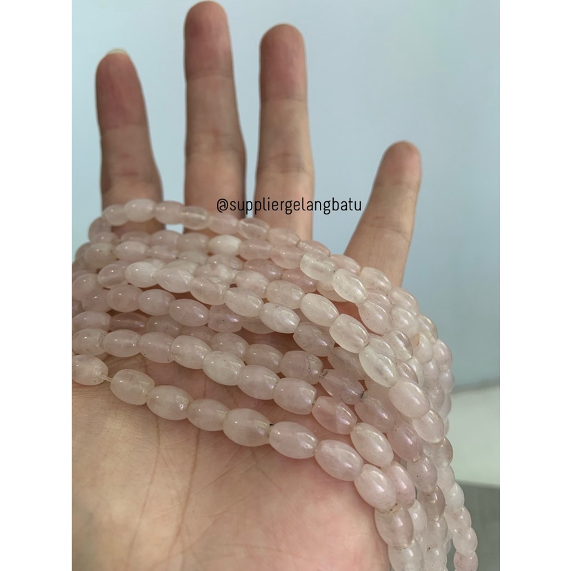 batu alam Penden tabung ROSE QUARTZ 5 x 8mm giok PINK KUARSA BENING