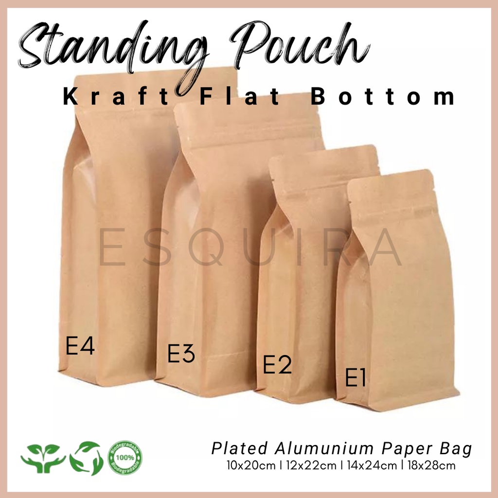 Eco Pack Kraft Flat Bottom Standing Pouch 10 PCS