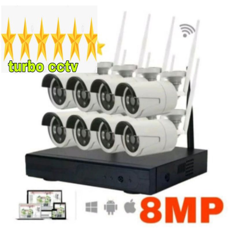 PAKET CAMERA NVR KIT 8CH WIRELESS PAKET KAMERA CCTV 8 CHANNEL 8MP OUT