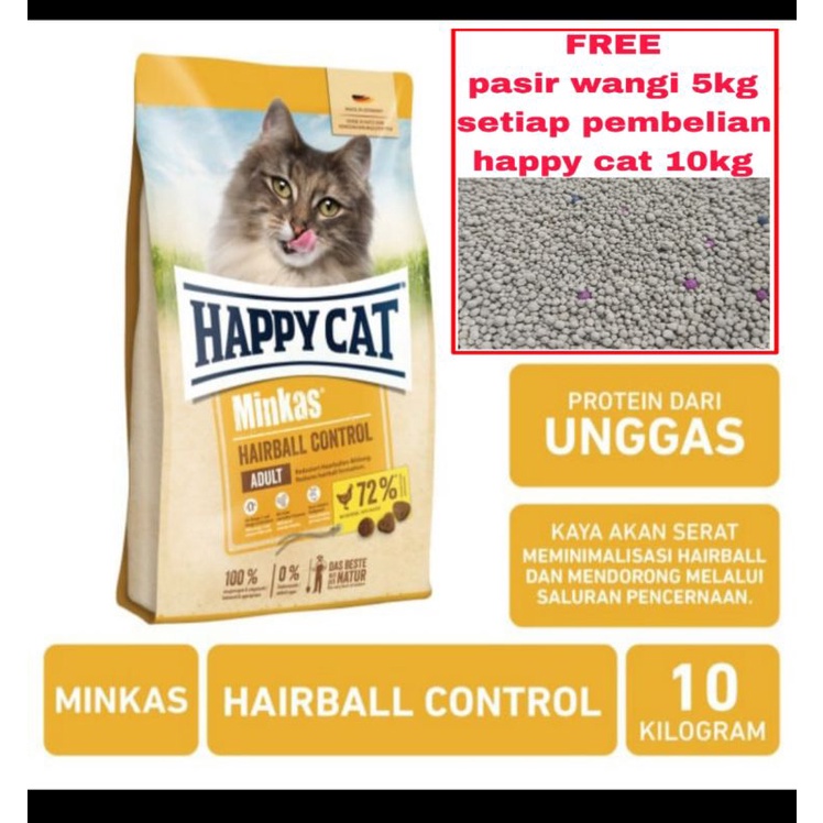 Makanan kucing Happy Cat Minkas Hairball Control Adult 10kg (Go-jek only) makan kucing dewasa happy cat minkas hairball poultry