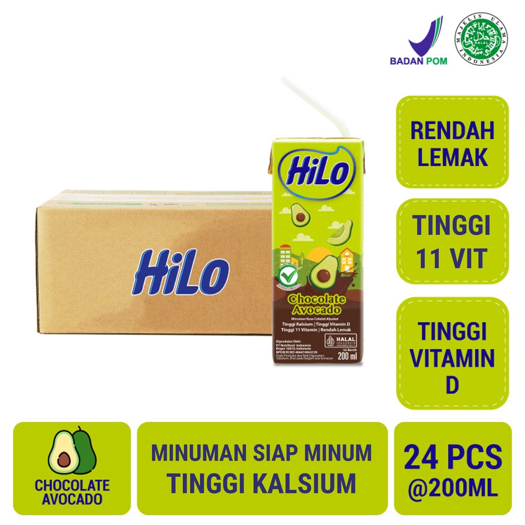

1 Karton - HiLo UHT Chocolate Avocado Ready to Drink 200ml - Minuman Siap Minum Tinggi Kalsium
