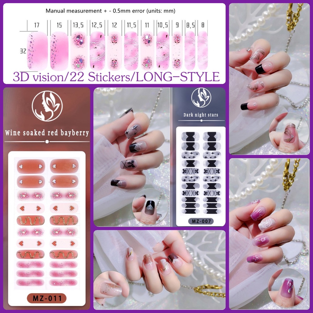 Set Stiker Kuku 3D Model Panjang Tahan Air Untuk Nail Art