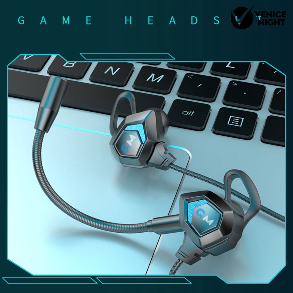 (VNEP) (Berkabel) G28 L Shaped 3.5mm Dynamic Dual Moving Coil Gaming Earphone untuk Ponsel/PC