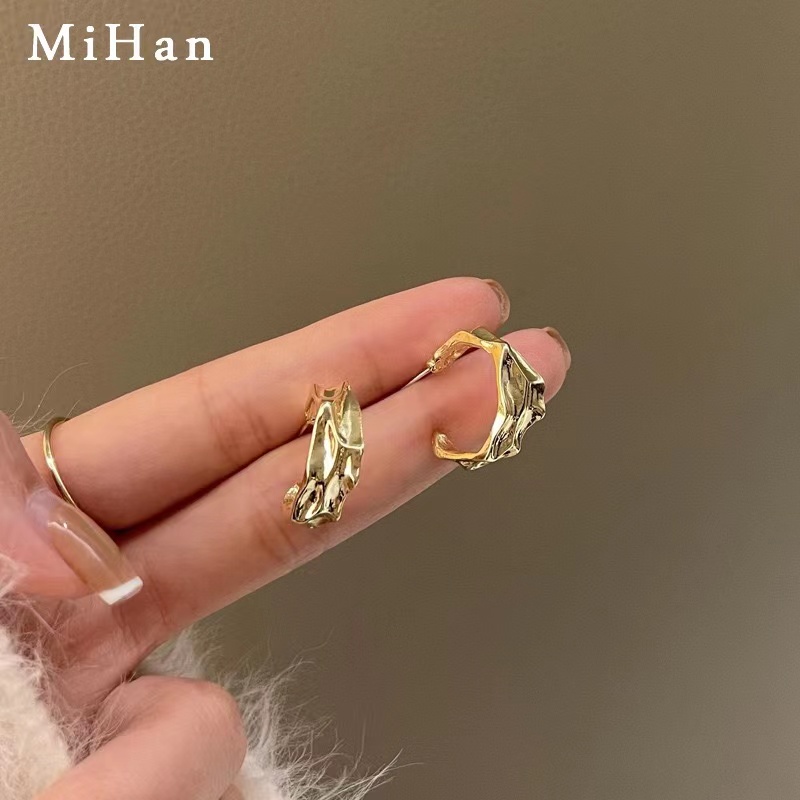 Anting stud Bentuk C Lingkaran Bahan Logam S925 Silver needle Warna Emas Gaya Korea