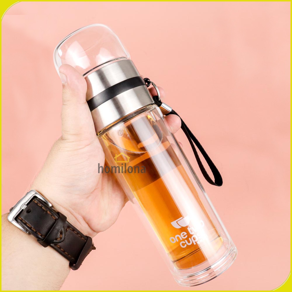 Botol Minum Double Layer Portable Tumbler Tea Separation Cups 400 ml One Two Cups VN301 Black