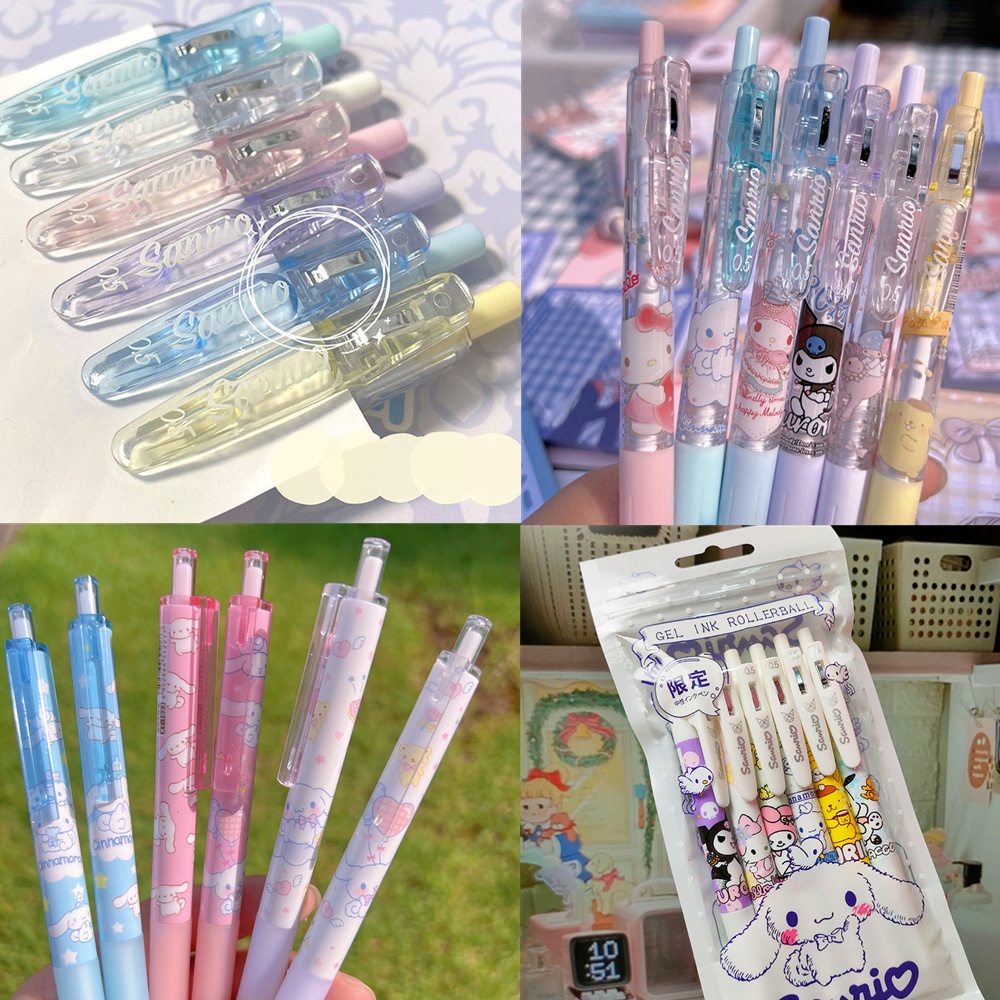 6pcs / Set Pulpen Gel 0.5mm Warna Hitam Untuk Stationery Anak