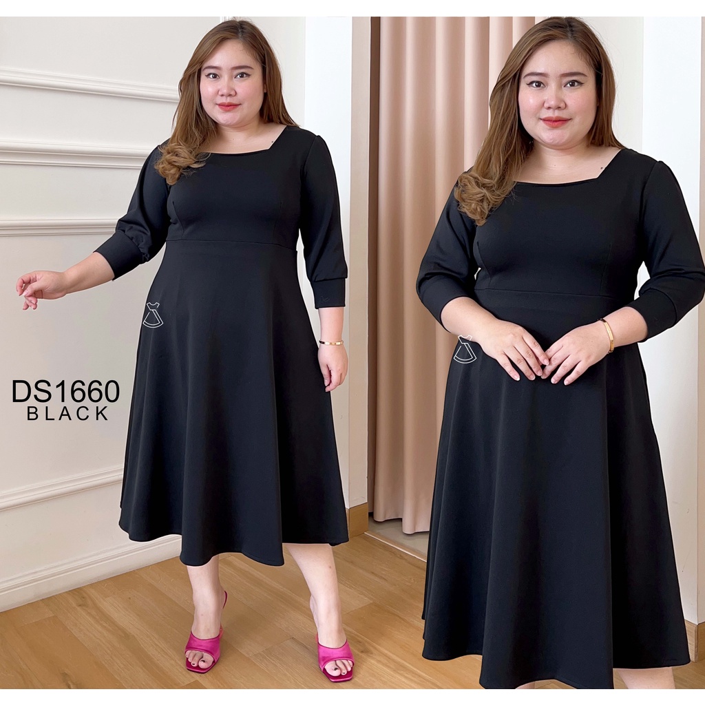 DS1660 - Dress Midi Scuba Dress Pesta Wanita Flare