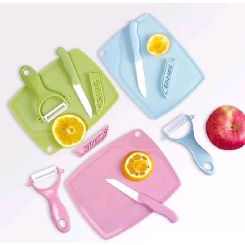 PISAU SET KERAMIK / 3 IN 1 PISAU SET TALENAN / SERUTAN BUAH / ALAT SET DAPUR