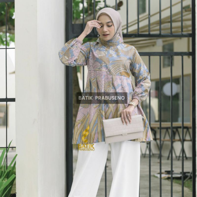 Milea Atasan Tunik Batik Wanita Prabuseno Baju Kerja Kantor Cewek Pakaian Kantoran Cewe Formal Modern Premium Ekslusive Seragam Guru Pegawai Bank PNS BUMN Swasta Terbaru 2022 Solo COD XL