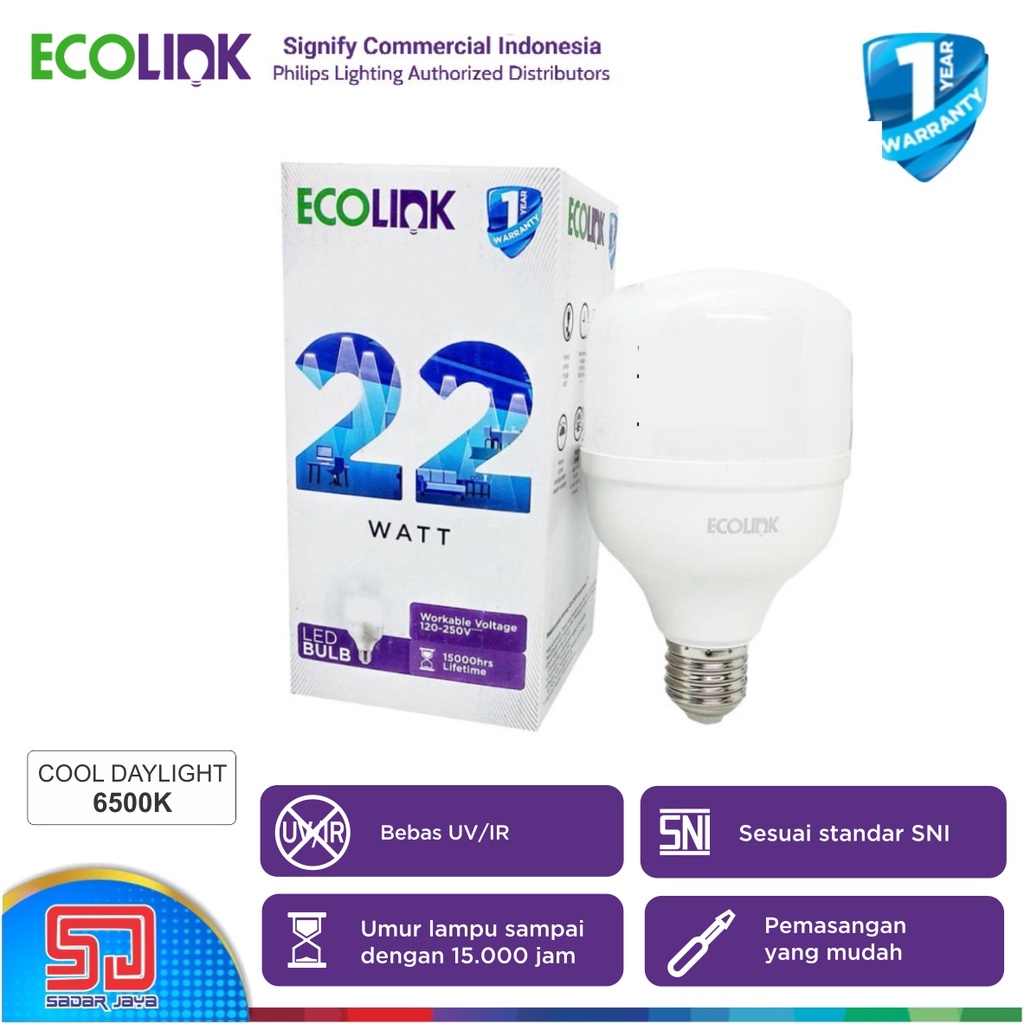 ECOLINK Lampu 22W LED Capsule 22Watt Bulb Bohlam 22 Watt - 6500K Cool Daylight Putih