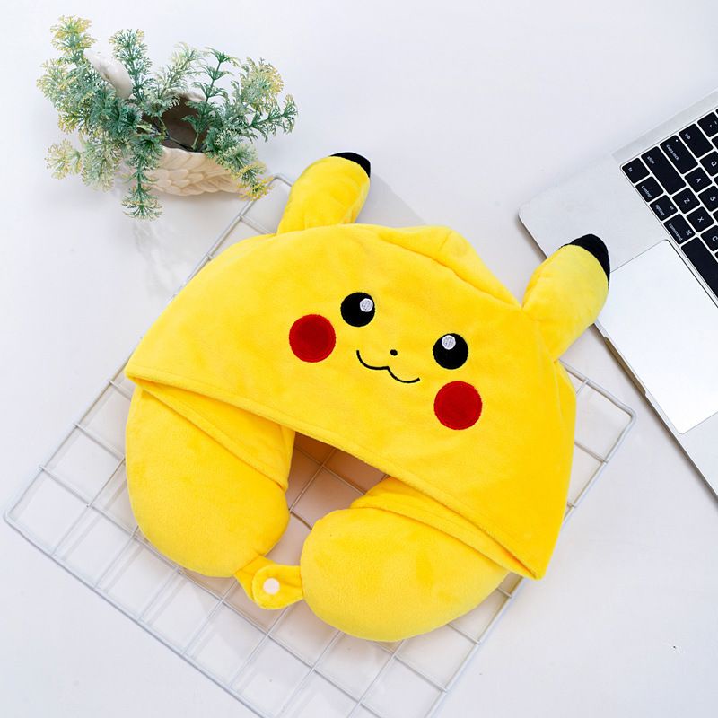 BANTAL LEHER BONEKA PIKACHU STITCH TOTORO DORAEMON RILAKKUMA NECK PILLOW TRAVEL IMPOR