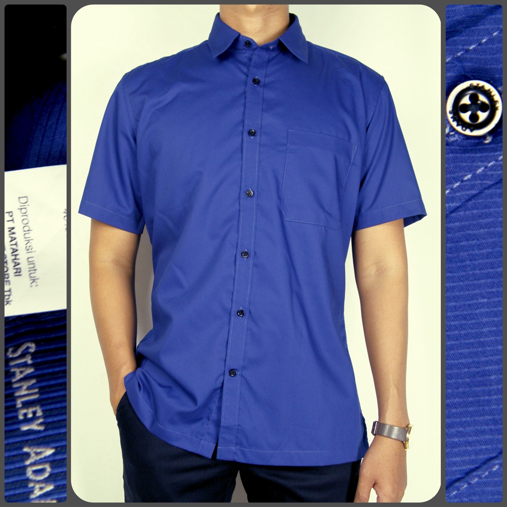 Jual Kemeja Pria Reguler Stanley Adams Lengan Pendek Biru Tekstur Salur ...