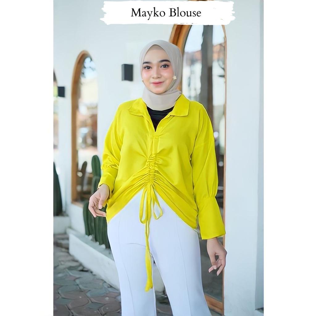 Mayko Blouse Serut Katun Poplin Atasan Wanita Kekinian