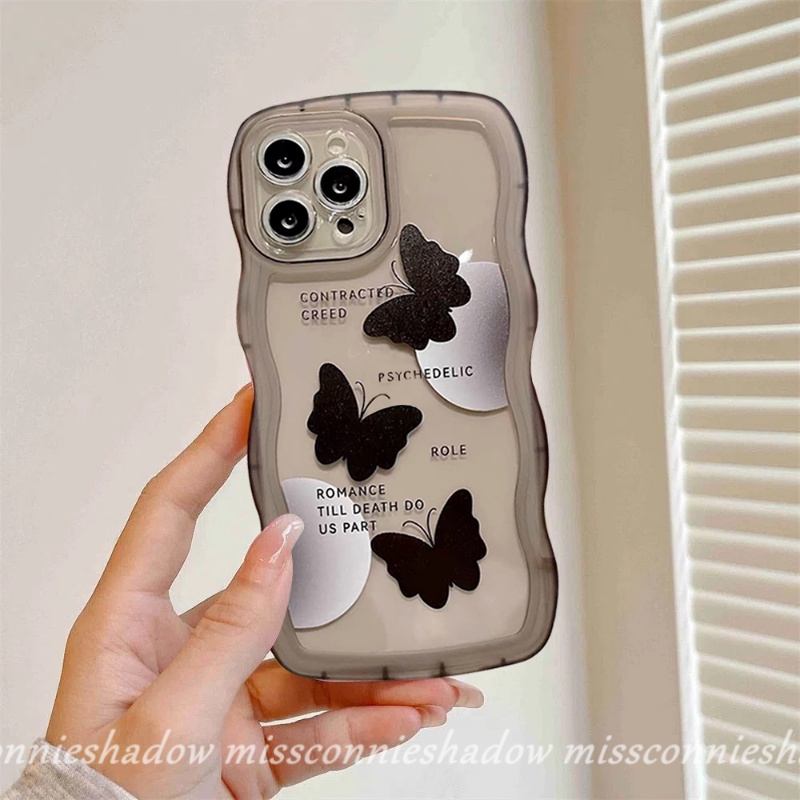 Casing Tahan Guncangan Untuk Samsung A04s A14 A04 A04E A03s A03 A13 A12 A23 A32 A50s A22 A52s A50 A53 A33 A02s A30s A21s A20 A51 A52 A31 A11 Tiga Hitam Kupu-Kupu Tepi Bergelombang Lembut TPU Cover