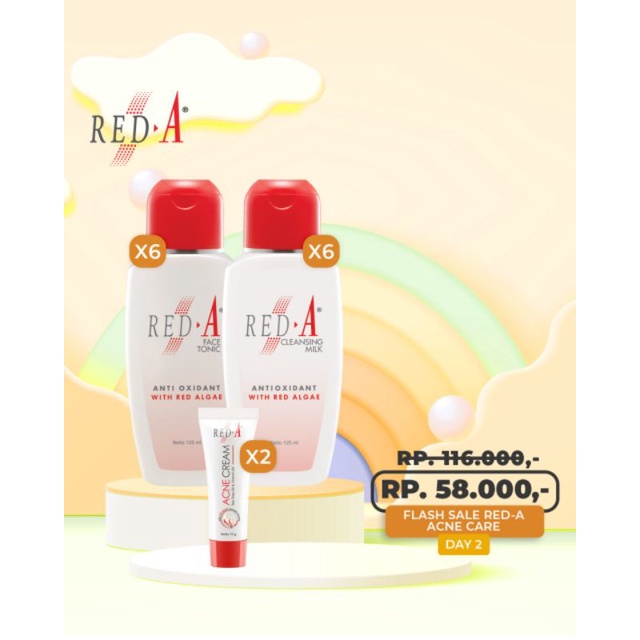 Paket 6 Red-A Cleansing Milk Antioxidant 6 Red-A Face Tonic Antioxdinat 2 Red-A Acne Cream