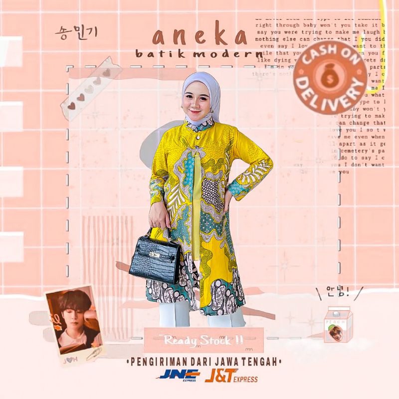 DRESS BATIK TUNIK BATIK WANITA LENGAN PANJANG M L XL XXL KONDANGAN KERJA KANTOR SERAGAM BATIK WISUDA