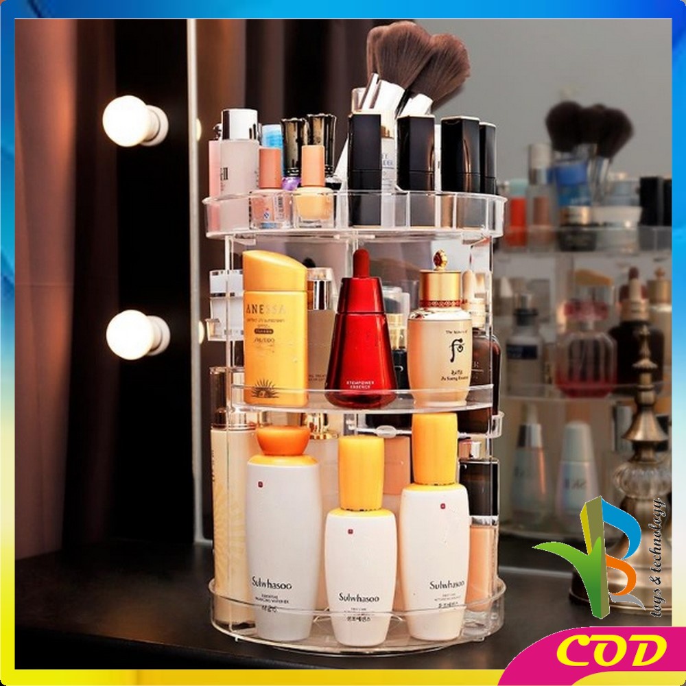 RB-K5/K6 Rak Kosmetik Acrylic Putar 360 Derajat Diamond / Polos Rak Make Up Organizer Tempat Makeup