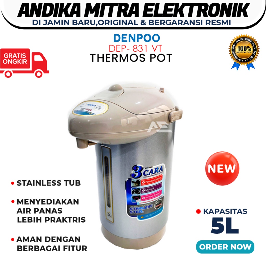 Thermos POT DEP 858VT / 831VT 5 Liter Terbaru Menyediakan Air Panas dengan Cepat dan Termos Listrik Super Hemat Listrik