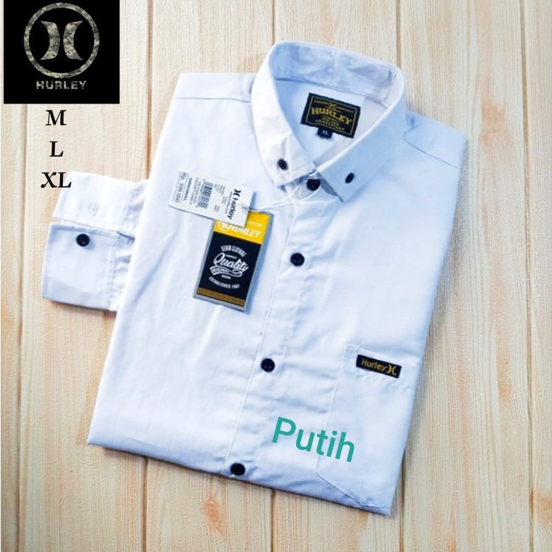 Kemeja Polos Putih Lengan Panjang Slimfit Bahan Katun Original Distro Hurley