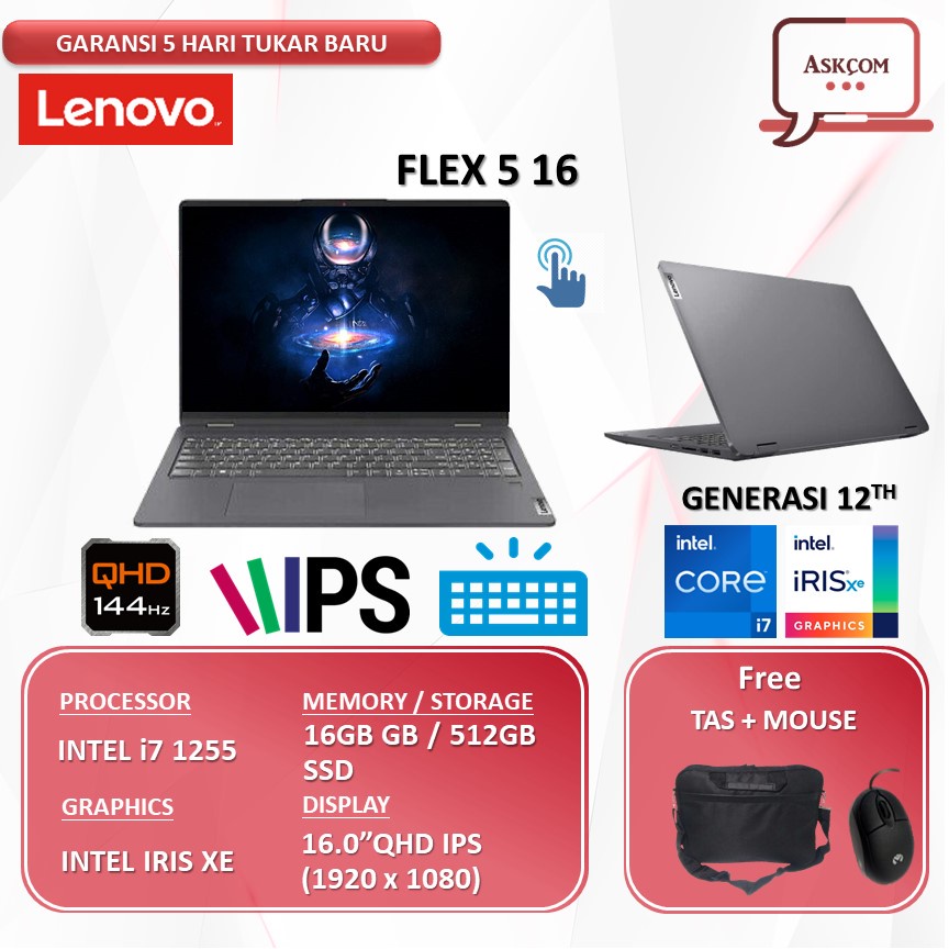 Laptop Lenovo Flex 5 16 2IN1 Touch i7 1255 RAM 16GB 512GB SSD W11 16.0QHD IPS