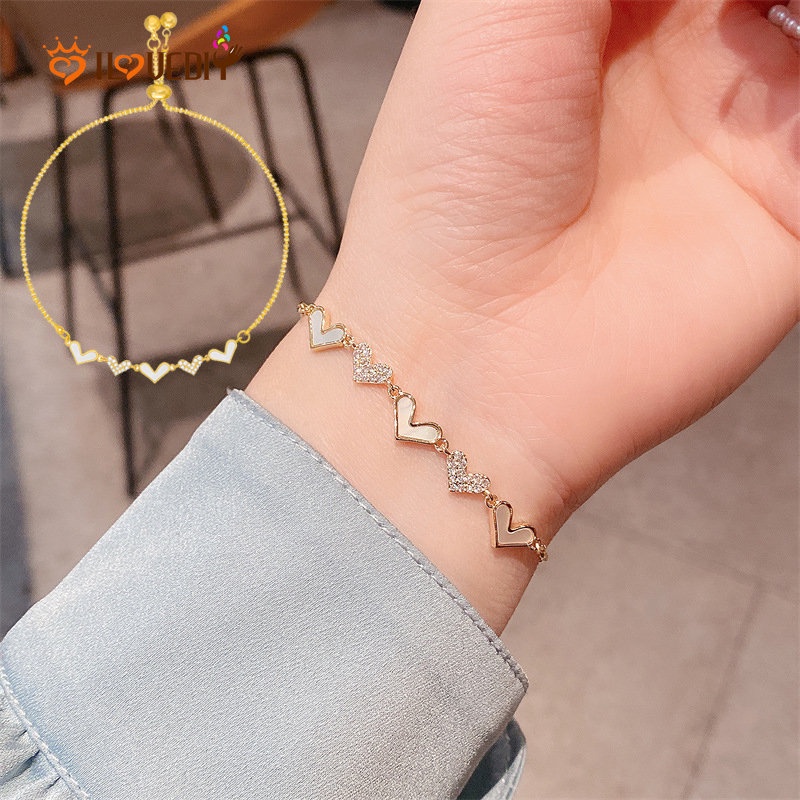 Gelang Rantai Liontin Hati Hias Kristal Zircon Gaya Korea Untuk Wanita