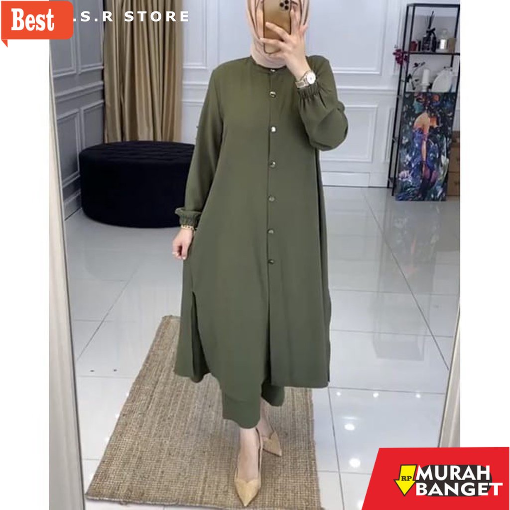 baju setelan wanita kekinian 2022 ONE SET GOLDISH DAILY BUSUI WANITA LONG TUNIK SUDAH TERMASUK CELAN