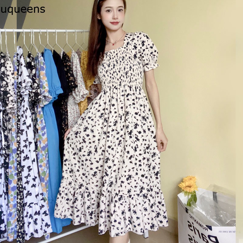 elegan A-line Gaun Semi Floral Kasual Baru Dress Pantai Gaya
