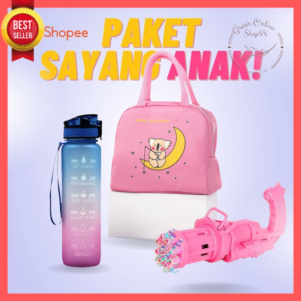 GOS - PAKET &quot;SAYANG ANAK&quot; TAS BEKAL + BOTOL 1 LITER + MAINAN BUBBLE