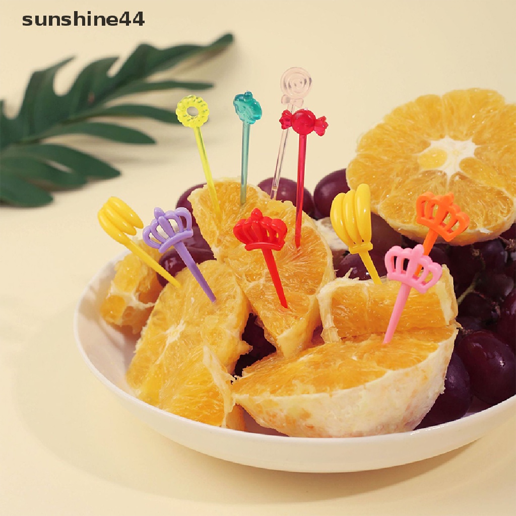 Sunshine Garpu Buah / Dessert / Kue / Snack Mini Motif Kartun Hewan Ternak Untuk Aksesoris Pesta Anak