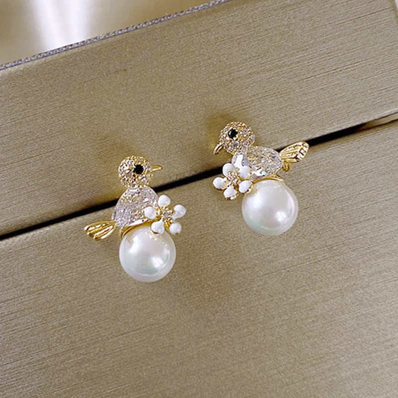 Fancyqube Anting Stud Desain Hewan Kuda Kucing Burung Hantu Aksen Mutiara Berlian Imitasi Untuk Wanita