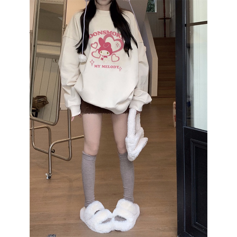 EUNII Sweater Lengan Panjang Cute Oil Painting Bear Korean Style/Hoodie Oversize/Baju Wanita/Switer Wanita