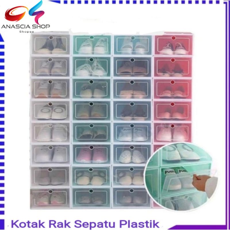 Kotak Rak Sepatu Plastik Transparan Susun Model Laci