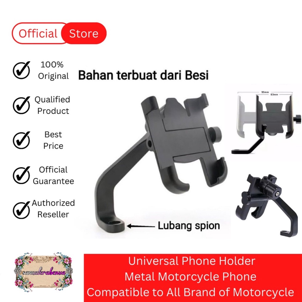 Holder Hp Motor Full Besi aluminium di Spion Motor Universal SB4450