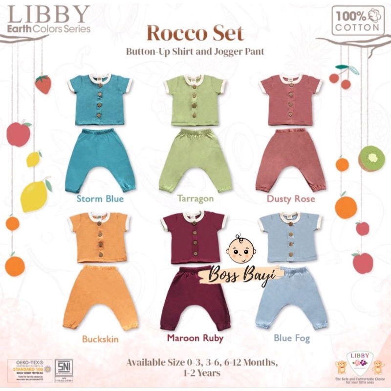 LIBBY BABY ROCCO Set  Earth Series Setelan Bayi / Anak Lengan Pendek Celana Joger