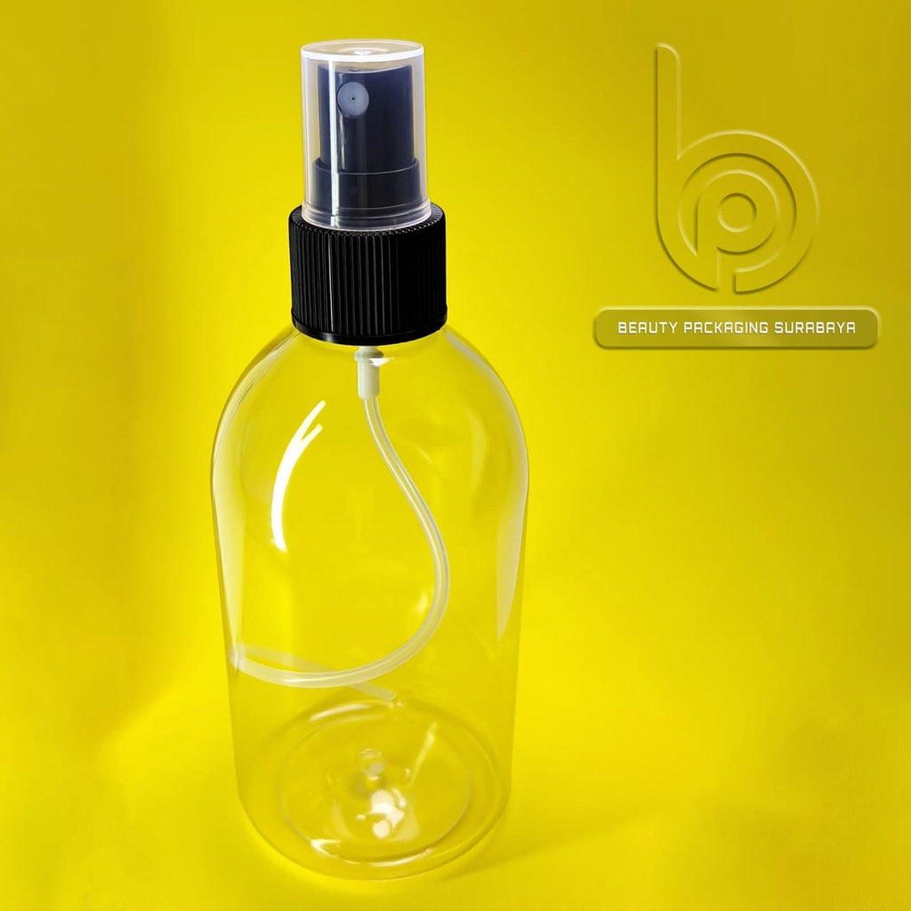 Botol plastik 250ml Oval bening tutup spray