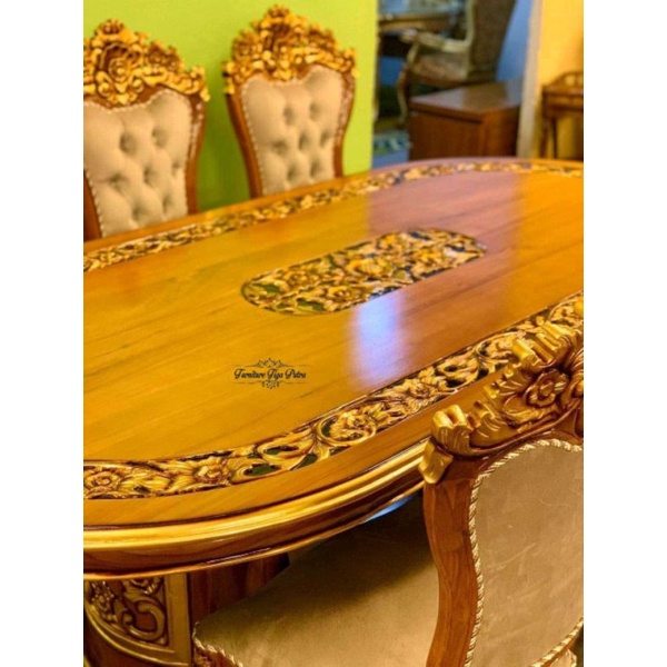 meja makan ganesa set 6 kursi mewah ukiran Jepara
