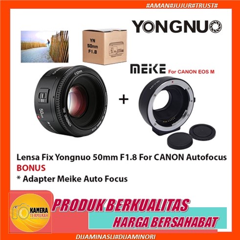 Jual Adapter Meike For Canon EOS-M Paket Lensa Fix 50mm Yongnuo F1.8