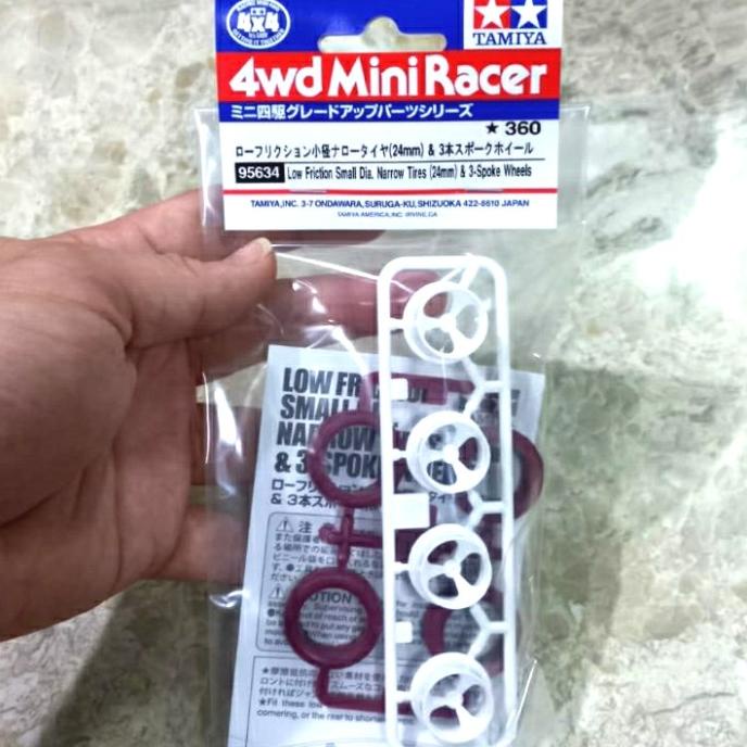 Tamiya 95634 Low Friction Small Dia,Narrow Tires 24mm & 3-Spoke Wheels