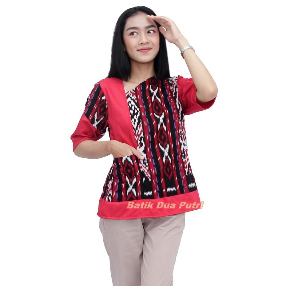 Batik Wanita Blouse Atasan Songket Kombinasi Bersaku Size S-M-L-XL-XXL-3L-4L-5L