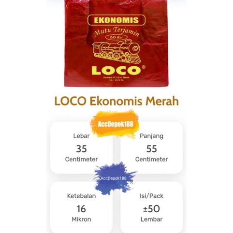 KANTONG PLASTIK KRESEK LOCO EKONOMIS MERAH UKURAN 35 ( 35X55 ) ISI 50 LEMBAR