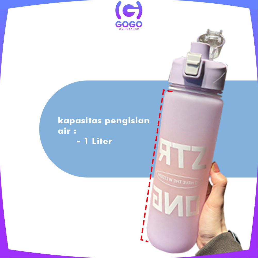 GOGO-C580 C588 Bottle Botol Minum Tumblr Air 1 Liter / Botol Motivasi dengan Tutup Flip / Botol MinumTumbler Olahraga Botol Air