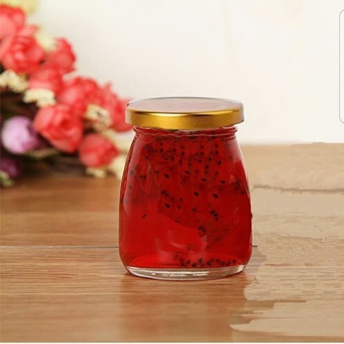 100ml Botol puding kaca + Tutup , harvest jar / botol puding / Kaca (BARU) Pudding Tutup Putih  Botol Jar Toples Kaca (PENDEK) 100ML : Puding / Selai / Susu / Yoghurt