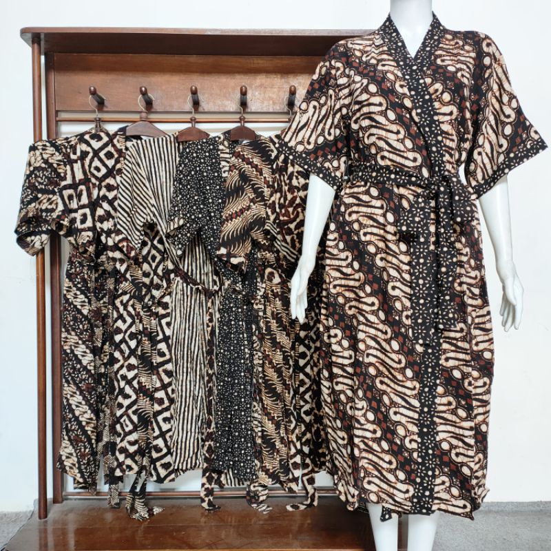 BATIK AIS Kimono Batik Sogan Jumbo Rayon premium all size Ld 130 baju tidur / SPA / Hotel Outer Moti