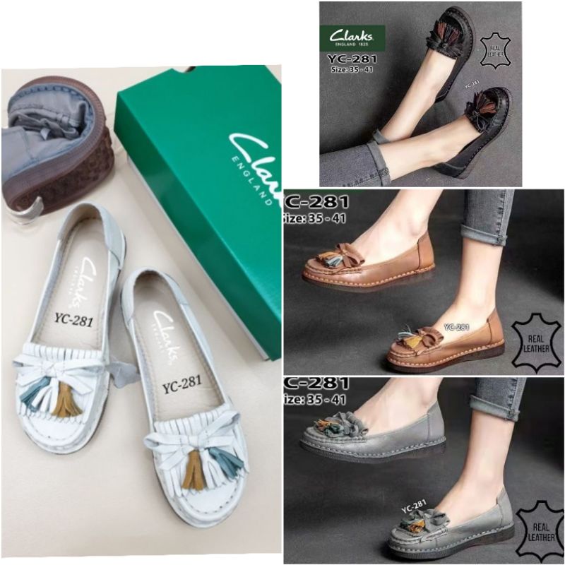 Clarks YC-281 Loafer Leather / Sepatu clarks wanita / clarks flat pita